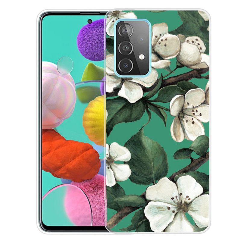 Hoesje voor Samsung Galaxy A72 4G / A72 5G Geschilderde Witte Bloemen