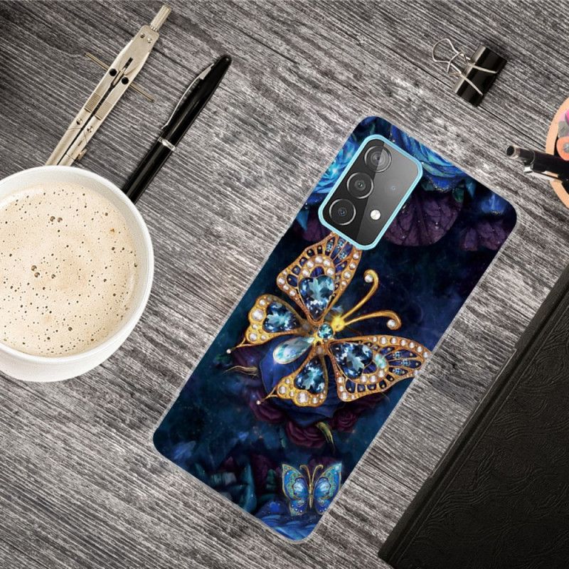 Hoesje voor Samsung Galaxy A72 4G / A72 5G Marineblauw Donkerblauw Luxe Vlinder