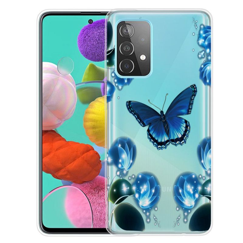 Hoesje voor Samsung Galaxy A72 4G / A72 5G Marineblauw Donkerblauw Luxe Vlinder