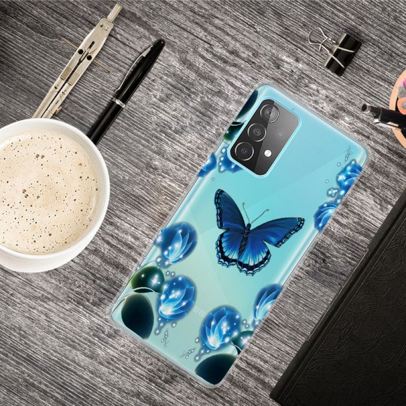 Hoesje voor Samsung Galaxy A72 4G / A72 5G Marineblauw Donkerblauw Luxe Vlinder