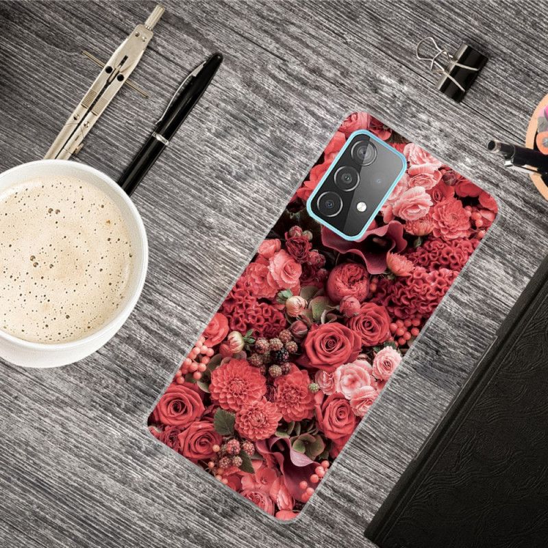 Hoesje voor Samsung Galaxy A72 4G / A72 5G Roze Rood Intense Bloemen