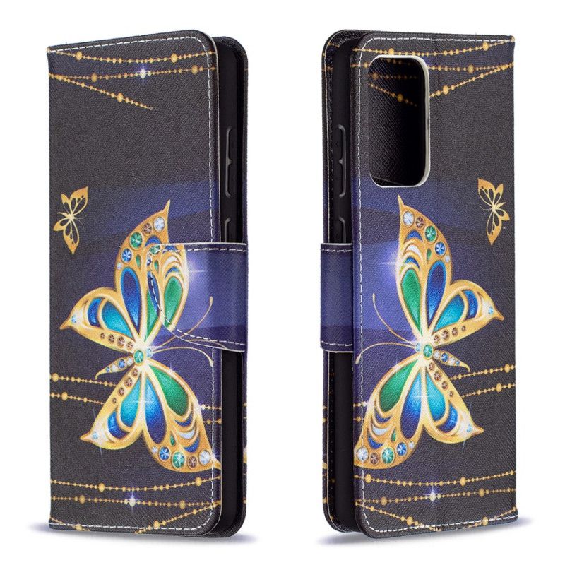 Leren Hoesje Samsung Galaxy A72 4G / A72 5G Gouden Vlinders