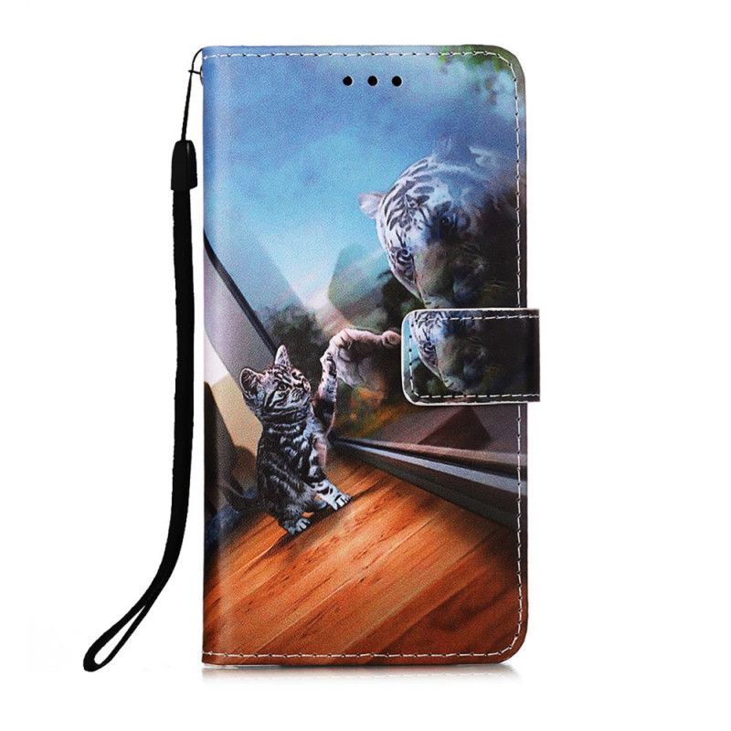 Leren Hoesje Samsung Galaxy A72 4G / A72 5G Lichtblauw Donkerblauw Kitten