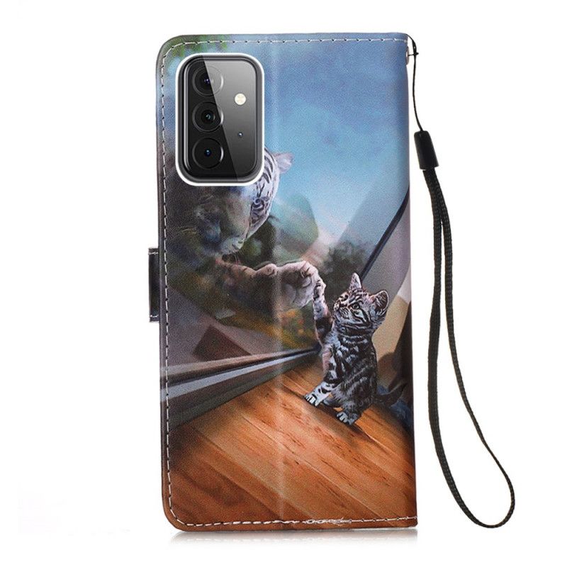 Leren Hoesje Samsung Galaxy A72 4G / A72 5G Lichtblauw Donkerblauw Kitten