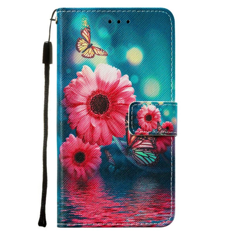 Leren Hoesje voor Samsung Galaxy A72 4G / A72 5G Bloemen En Vlinders