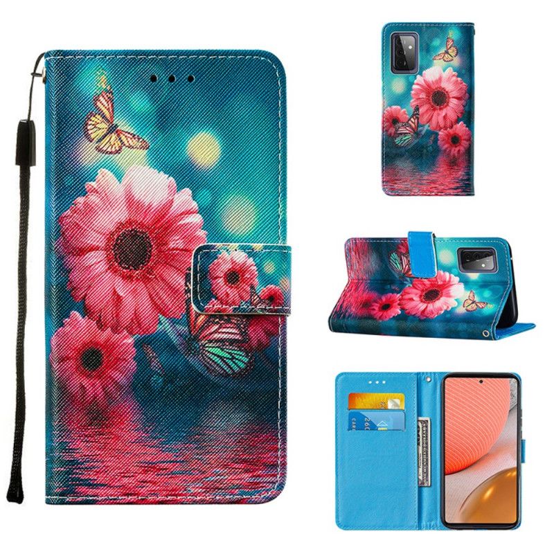 Leren Hoesje voor Samsung Galaxy A72 4G / A72 5G Bloemen En Vlinders