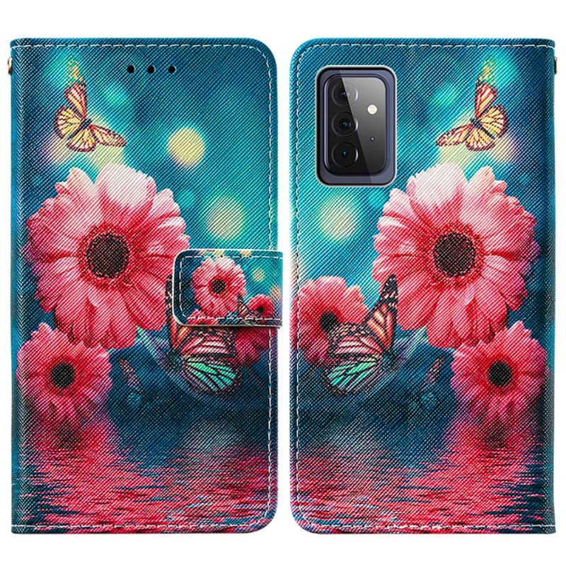 Leren Hoesje voor Samsung Galaxy A72 4G / A72 5G Bloemen En Vlinders