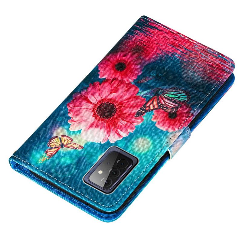 Leren Hoesje voor Samsung Galaxy A72 4G / A72 5G Bloemen En Vlinders