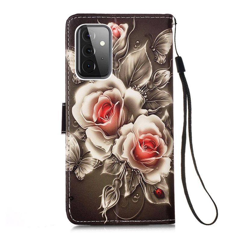 Leren Hoesje voor Samsung Galaxy A72 4G / A72 5G Gouden Rozen