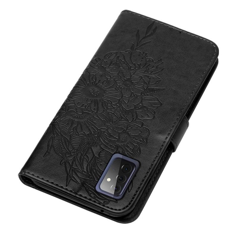 Leren Hoesje voor Samsung Galaxy A72 4G / A72 5G Grijs Zwart Design Vlinder Met Riem