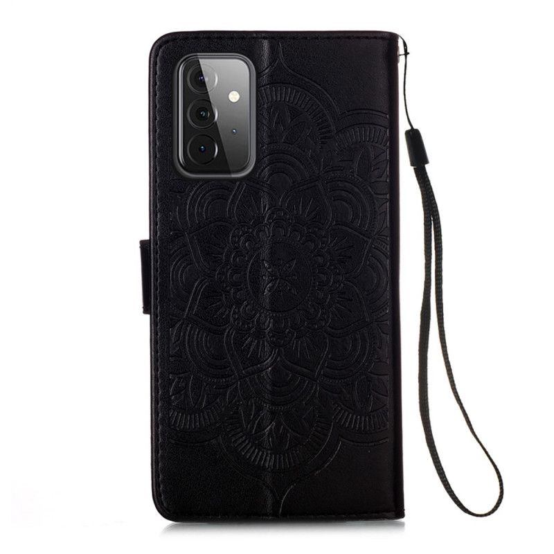 Leren Hoesje voor Samsung Galaxy A72 4G / A72 5G Grijs Zwart Dromenvangerprint En Riem