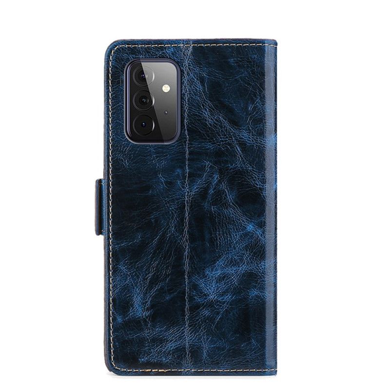 Leren Hoesje voor Samsung Galaxy A72 4G / A72 5G Paars Donkerblauw Gewaxt Kunstleer