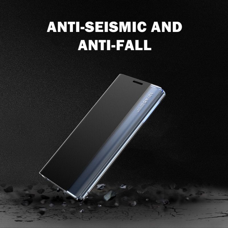 View Cover Samsung Galaxy A72 4G / A72 5G Grijs Zwart Leereffect Met Textuur