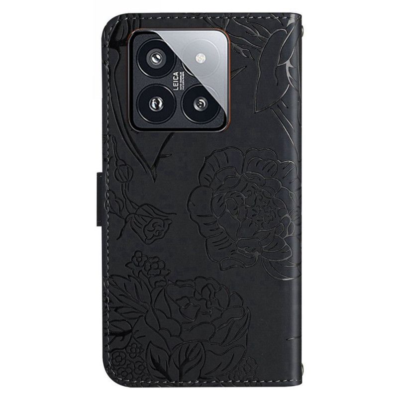 Bescherming Hoesje Xiaomi 14 Pro Vlinderprint Met Bandje