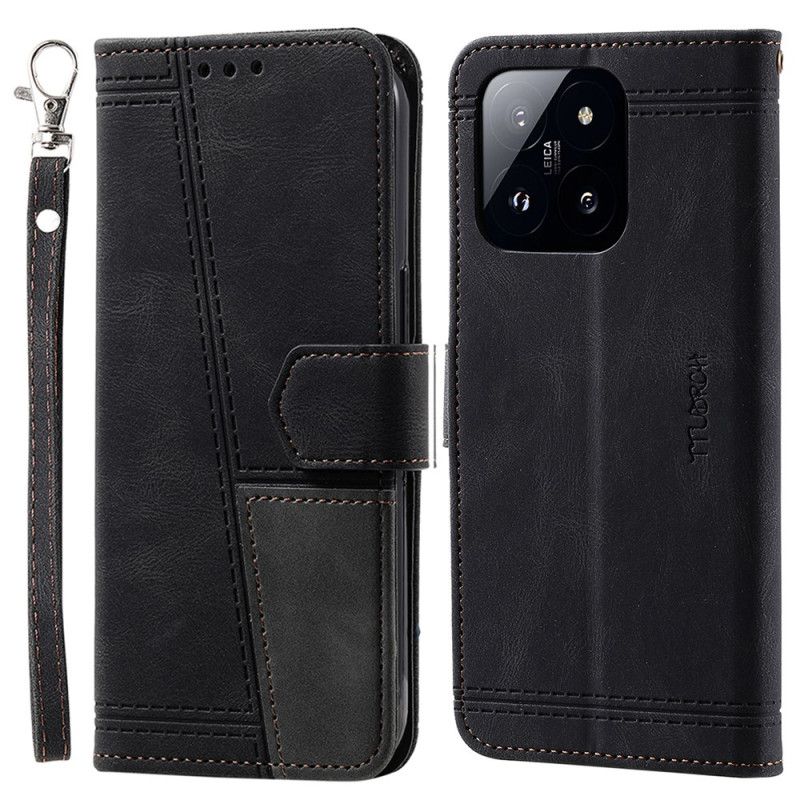 Flip Case Leren Xiaomi 14 Pro Ttudrch Lanyard Rfid-blokkering