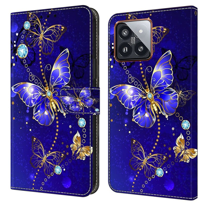 Folio-hoesje Xiaomi 14 Pro Telefoonhoesje Diamantvlinders