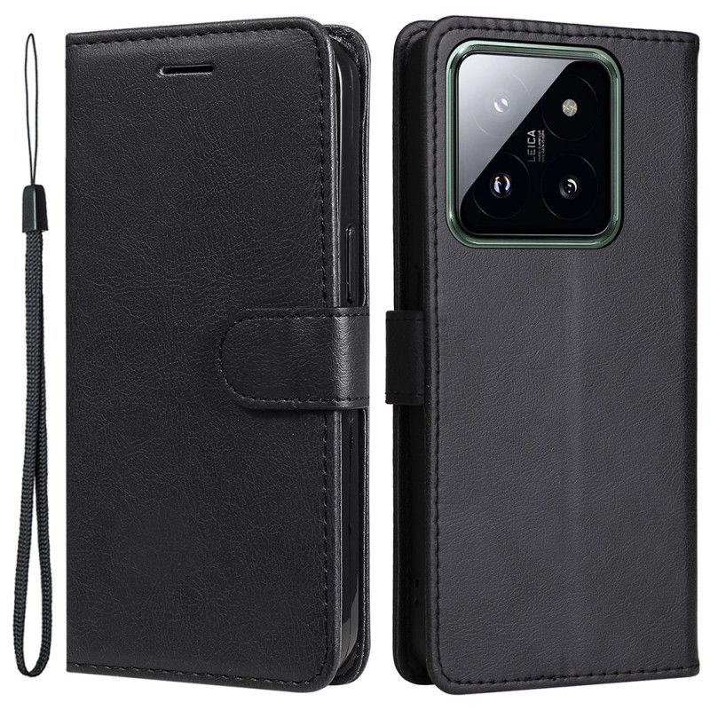 Leren Hoesje Voor Xiaomi 14 Pro Effen Leerstijl Met Riem