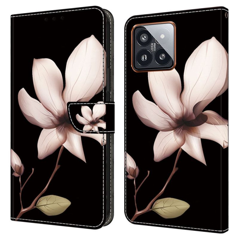 Leren Hoesje Voor Xiaomi 14 Pro Roze Bloem