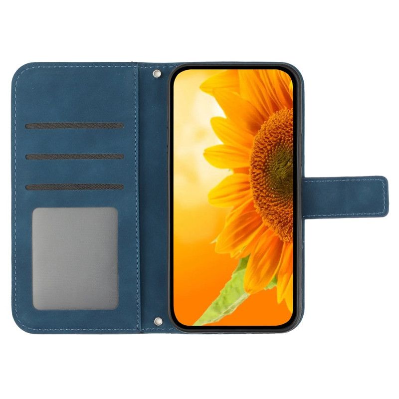 Leren Hoesje Voor Xiaomi 14 Pro Zonnebloemprint Met Schouderband