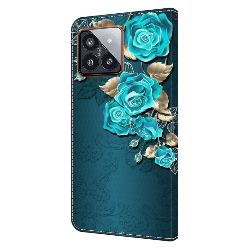 Leren Hoesje Xiaomi 14 Pro Blauwe Rozen Bescherming Hoesje