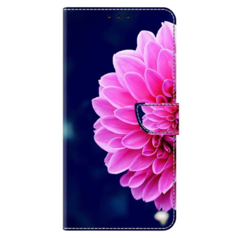 Leren Hoesje Xiaomi 14 Pro Roze Bloem Op Blauwe Achtergrond Bescherming Hoesje