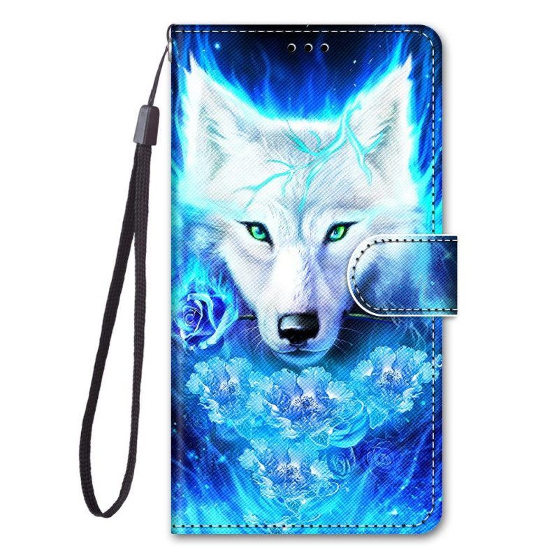 Folio-hoesje voor Samsung Galaxy M53 5G Met Ketting Lanyard Wolf