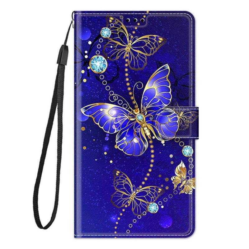 Folio-hoesje voor Samsung Galaxy M53 5G Met Ketting Riem Vlinders Waaier