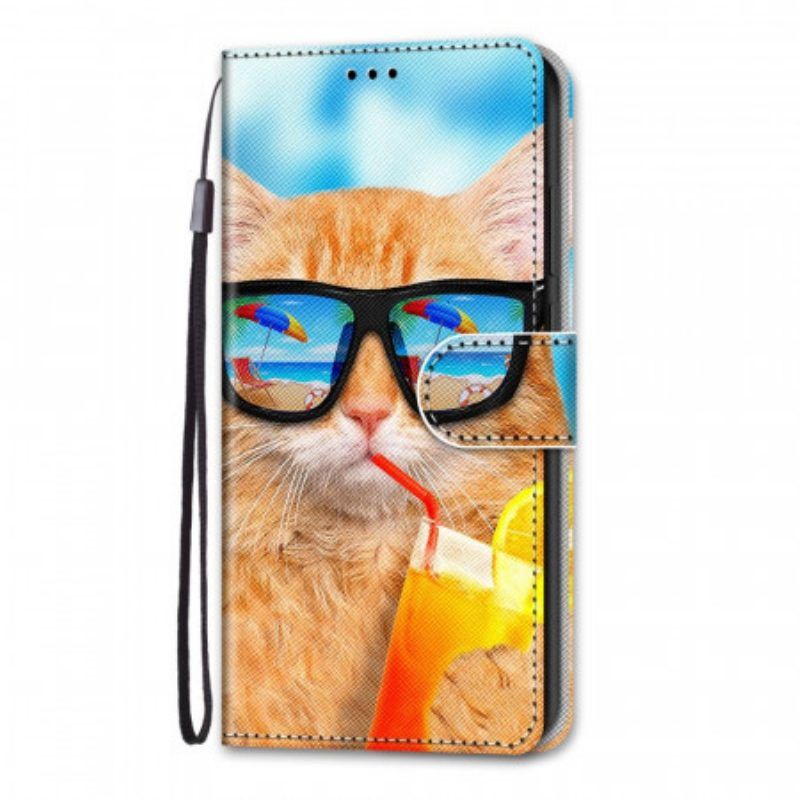 Folio-hoesje voor Samsung Galaxy M53 5G Met Ketting Strappy Star-kat