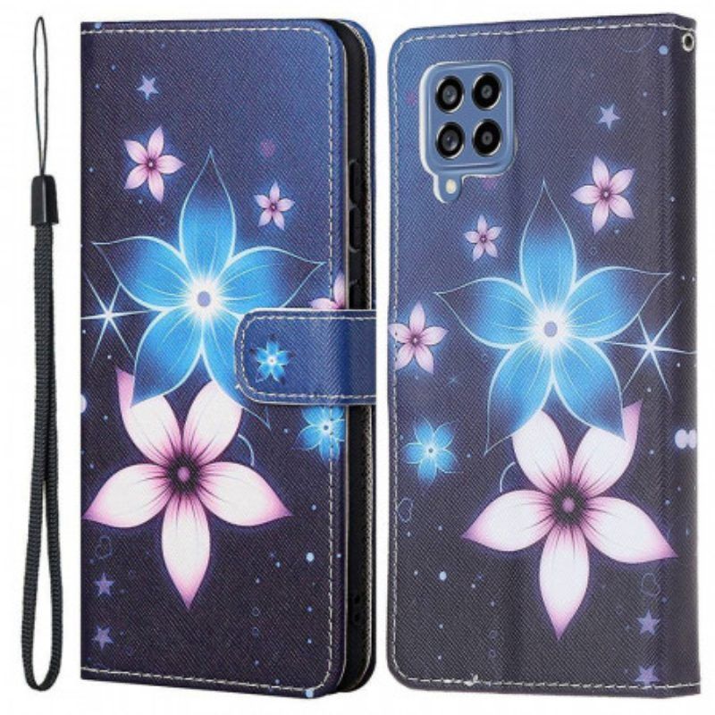 Leren Hoesje voor Samsung Galaxy M53 5G Met Ketting Maanband Bloemen