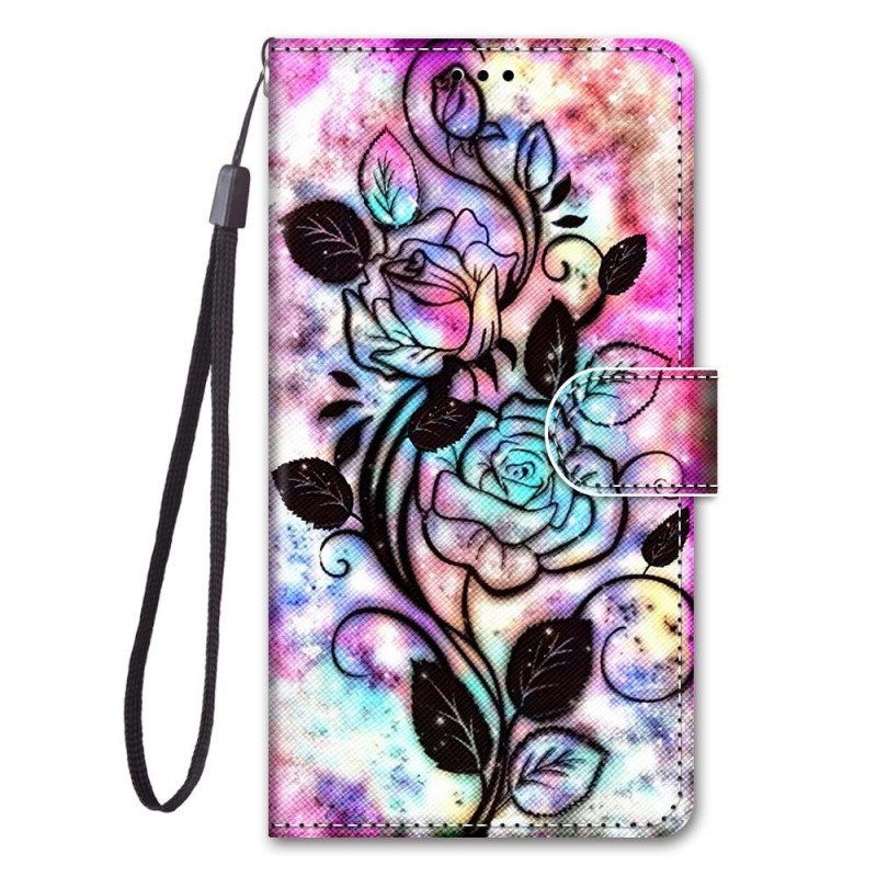 Leren Hoesje voor Samsung Galaxy M53 5G Met Ketting Riem Bloemen