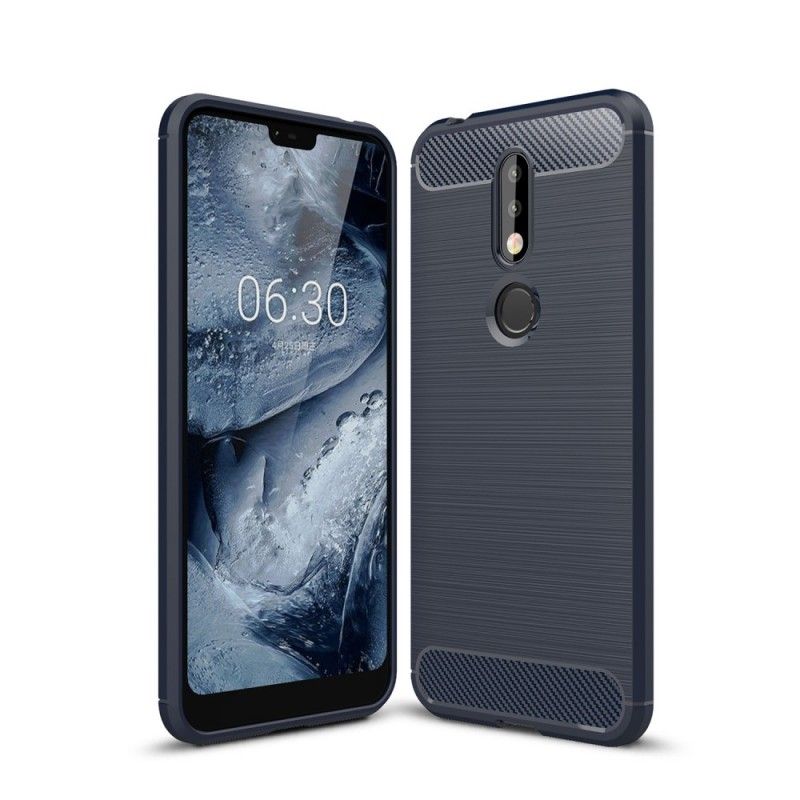 Case Hoesje Nokia 7.1 Donkerblauw Telefoonhoesje Geborsteld Koolstofvezel