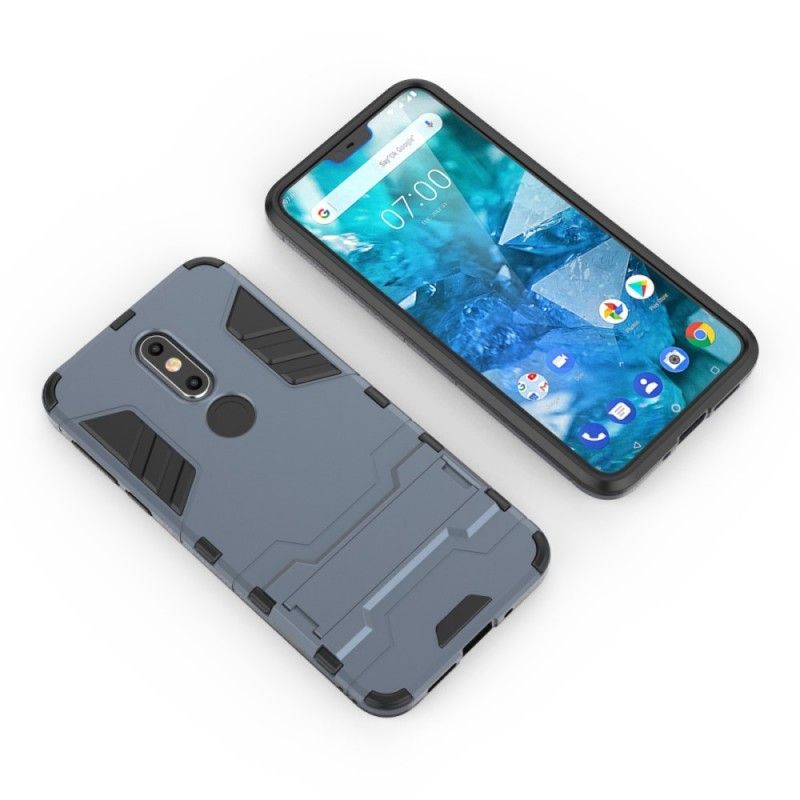 Cover Hoesje Nokia 7.1 Grijs Zwart Telefoonhoesje Ultrabestendig