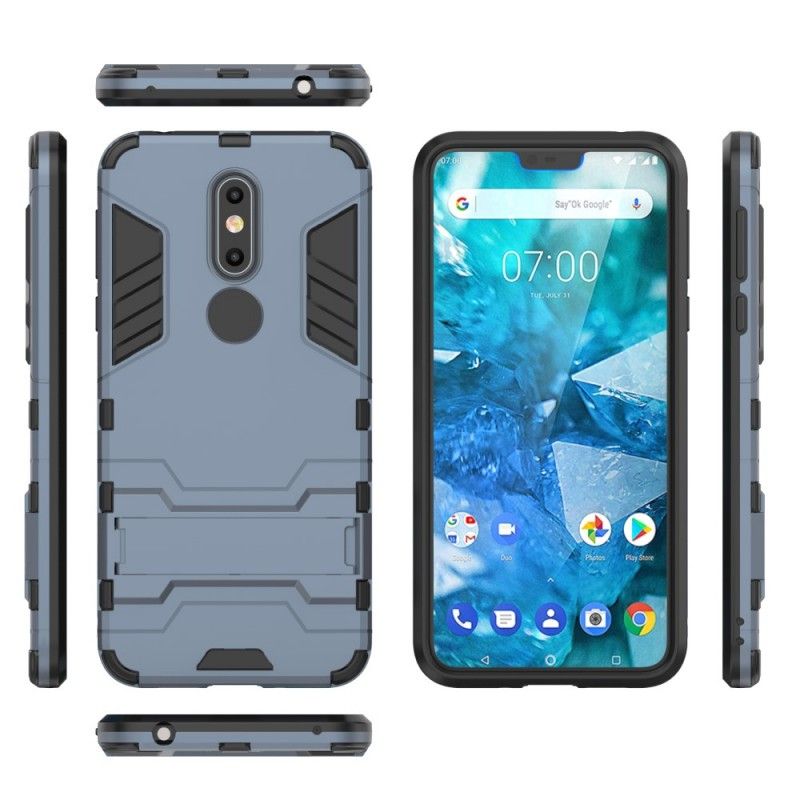 Cover Hoesje Nokia 7.1 Grijs Zwart Telefoonhoesje Ultrabestendig