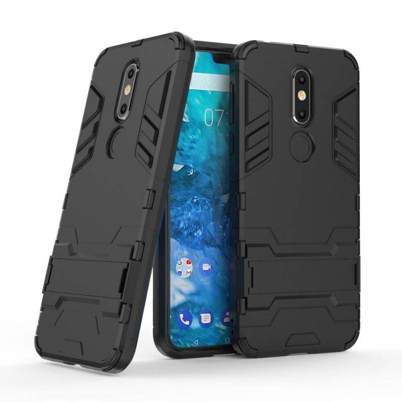 Cover Hoesje Nokia 7.1 Grijs Zwart Telefoonhoesje Ultrabestendig