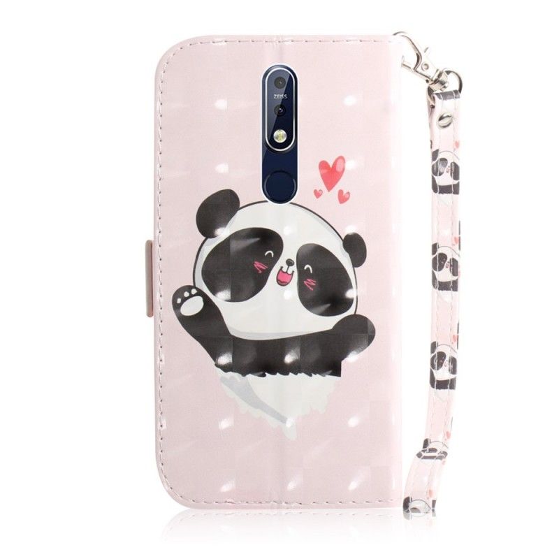 Leren Hoesje Nokia 7.1 Telefoonhoesje Panda Love Met String