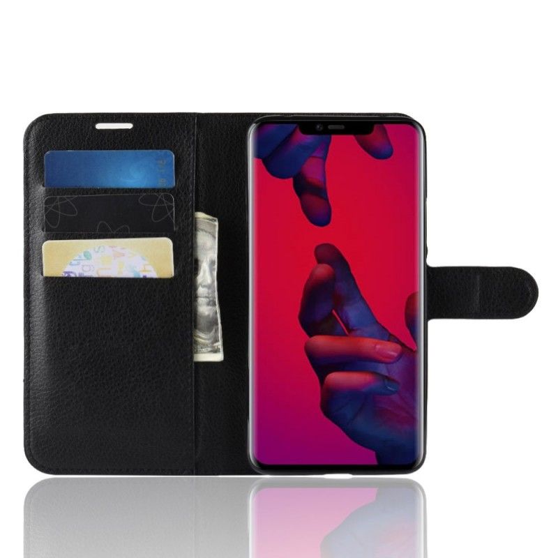 Flip Case Leren Huawei Mate 20 Pro Wit Zwart Klassiek