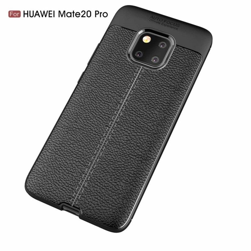 Hoesje voor Huawei Mate 20 Pro Grijs Zwart Dubbellijns Lychee Leereffect