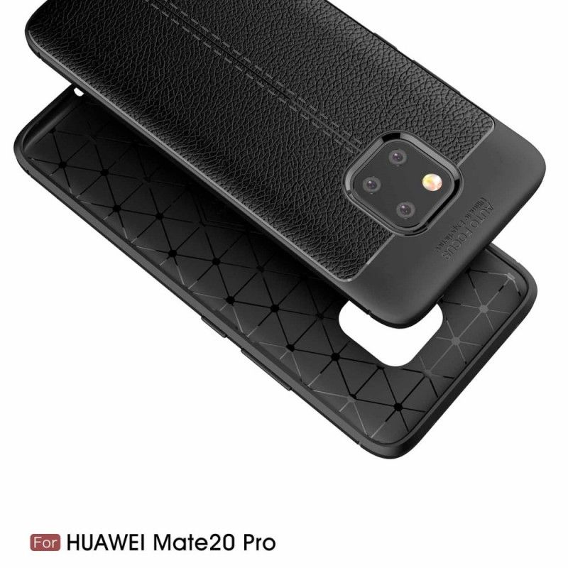 Hoesje voor Huawei Mate 20 Pro Grijs Zwart Dubbellijns Lychee Leereffect