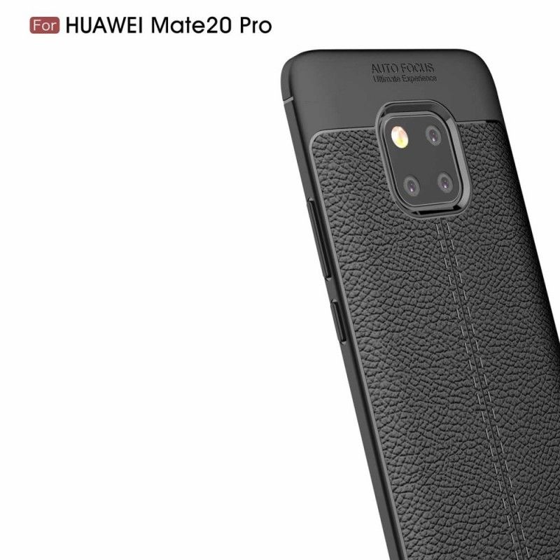 Hoesje voor Huawei Mate 20 Pro Grijs Zwart Dubbellijns Lychee Leereffect