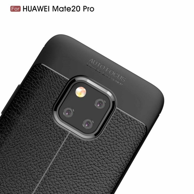 Hoesje voor Huawei Mate 20 Pro Grijs Zwart Dubbellijns Lychee Leereffect