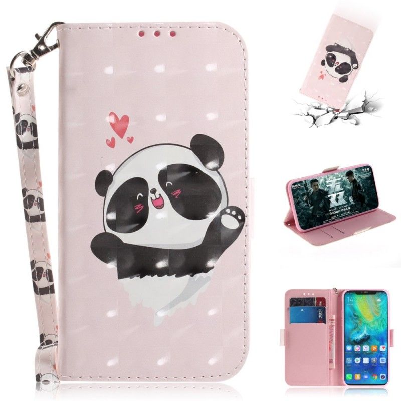 Leren Hoesje Huawei Mate 20 Pro Panda Love Met String