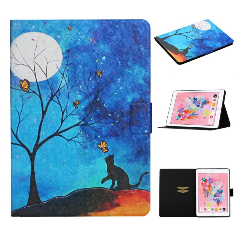 Flip Case Leren iPad Pro 10.5" Donkerblauw Geel Boom Met De Maan En De Zon