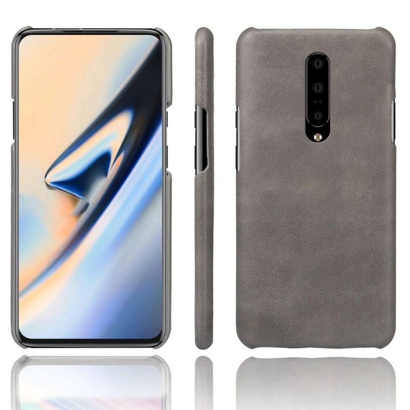 Cover Hoesje OnePlus 7 Pro Grijs Zwart Telefoonhoesje Ksq Leereffect