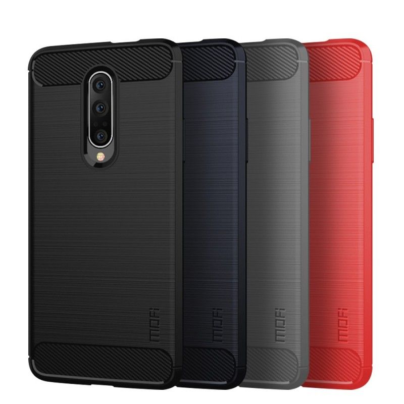 Cover Hoesje OnePlus 7 Pro Grijs Zwart Telefoonhoesje Mofi Geborstelde Koolstofvezel