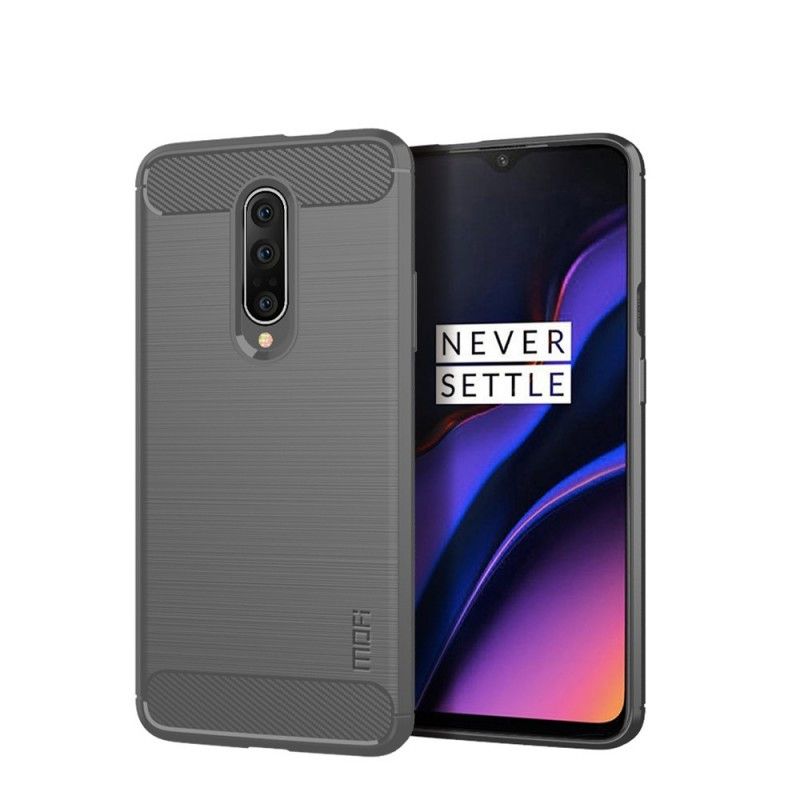 Cover Hoesje OnePlus 7 Pro Grijs Zwart Telefoonhoesje Mofi Geborstelde Koolstofvezel