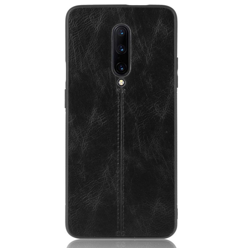 Cover Hoesje OnePlus 7 Pro Rood Zwart Telefoonhoesje Gestikt Leereffect