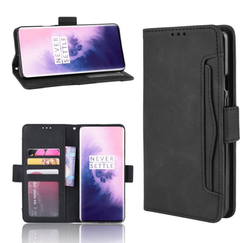 Flip Case Leren OnePlus 7 Pro Rood Zwart Eersteklas Multikaart