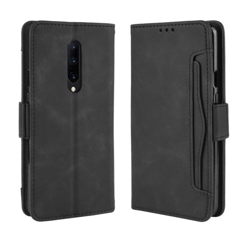 Flip Case Leren OnePlus 7 Pro Rood Zwart Eersteklas Multikaart