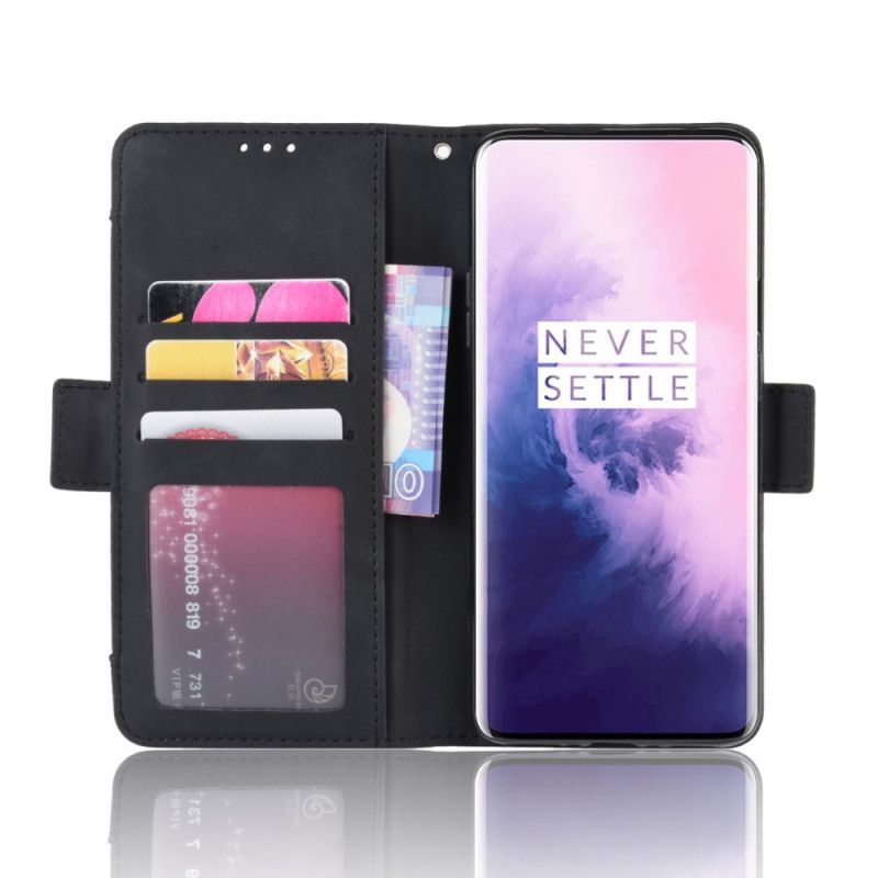 Flip Case Leren OnePlus 7 Pro Rood Zwart Eersteklas Multikaart