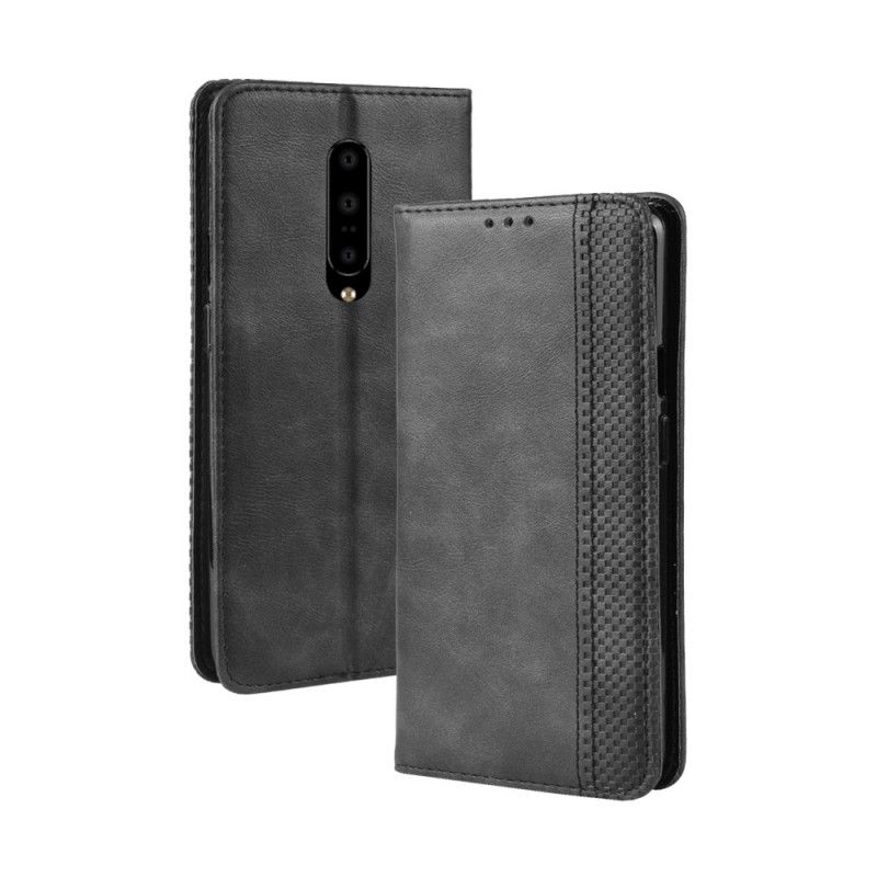 Folio-hoesje OnePlus 7 Pro Donkerblauw Zwart Telefoonhoesje Gestileerd Vintage Leereffect